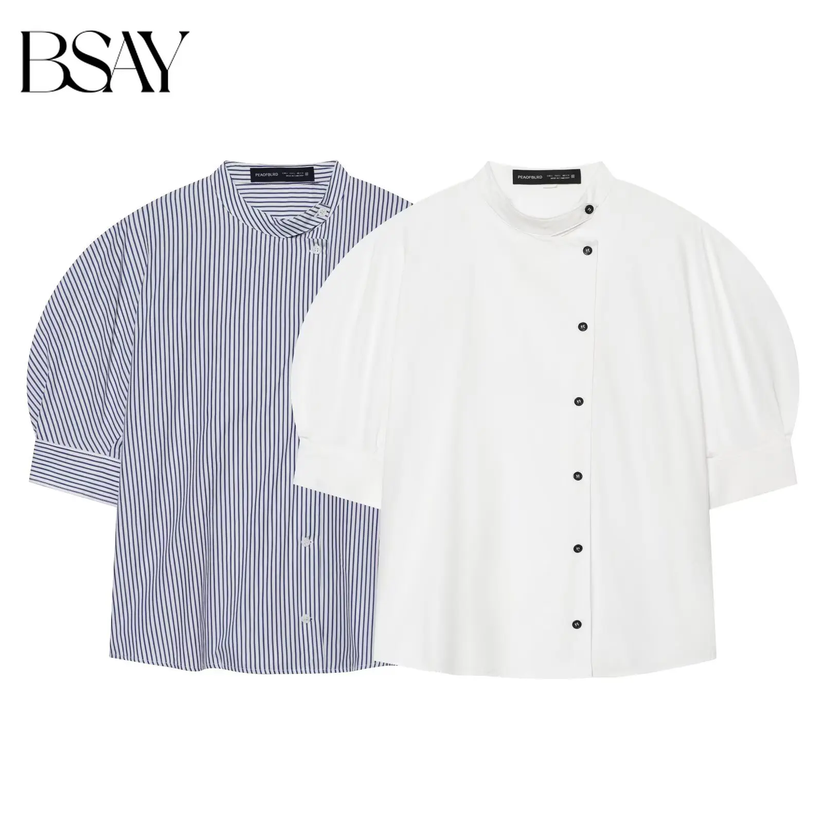 BSAY Women's Stand Collar Puff Sleeve Shirt Summer New Asymmetrical Button Design Striped / Solid Color Casual Commuter Blouse
BSAY Women's Stand Collar Puff Sleeve Shirt Summer New Asymmetrical Button Design Striped / Solid Color Casual Commuter Blouse
