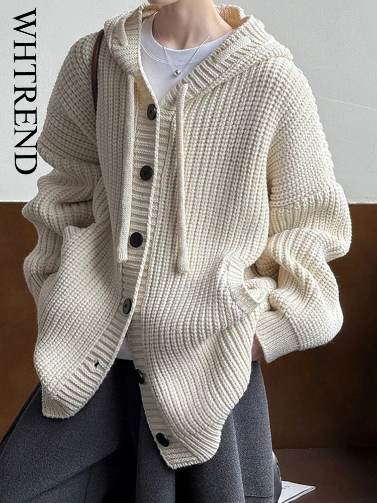 WHTREND осень-зима новый корейский стиль свободный повседневный вязаный кардиган свитер пальто с капюшоном WH1744 
WHTREND осень-зима новый корейский стиль свободный повседневный вязаный кардиган свитер пальто с капюшоном WH1744