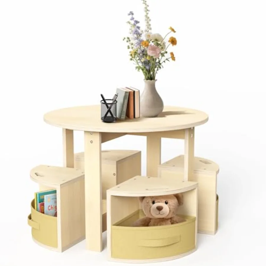 Toddler Table and Chair Set with 3 Storage Stools Round Shaped Nesting Design Activity Table for Play/Art/Reading/Craft Natural
Toddler Table and Chair Set with 3 Storage Stools Round Shaped Nesting Design Activity Table for Play/Art/Reading/Craft Natural