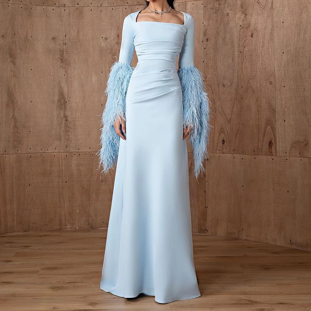Customized Temperament Feathers Off The Shoulder Jersey Evening Dress Modern Square Collar Long Sleeves Straight Celeb
Customized Temperament Feathers Off The Shoulder Jersey Evening Dress Modern Square Collar Long Sleeves Straight Celeb