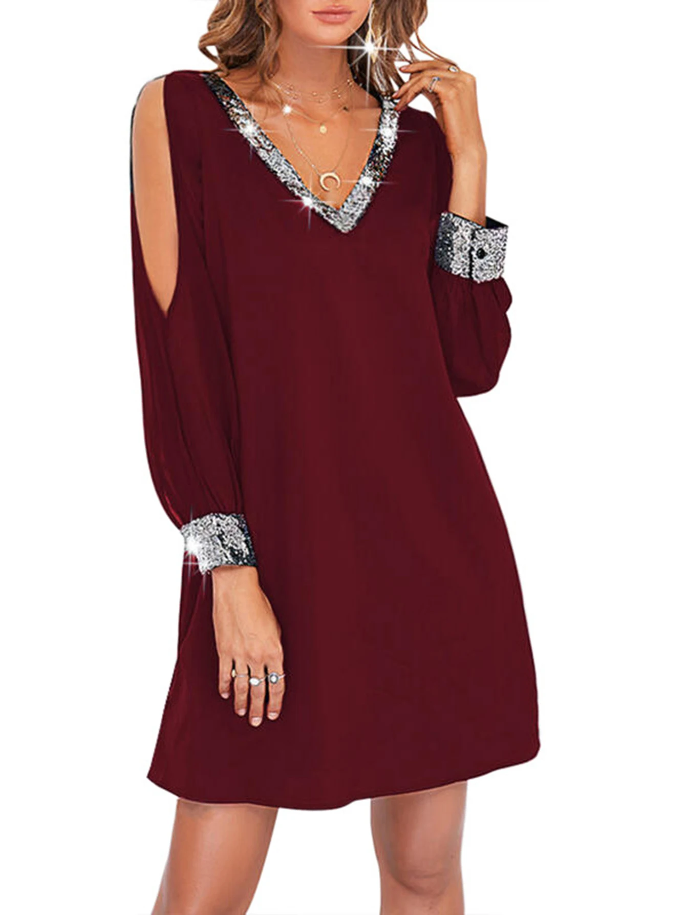 Autumn Dresses 2025 Women's Mature Vibe Sequins Long Sleeve V-Neck A-Line Mini Casual Dresses 
Autumn Dresses 2025 Women's Mature Vibe Sequins Long Sleeve V-Neck A-Line Mini Casual Dresses