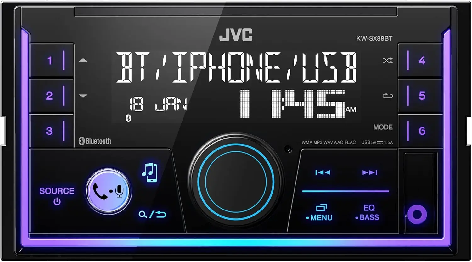 KW-SX88BT Bluetooth Double Din Digital Media Car Stereo with Shallow Chassis, Variable Color Dsplay, Front USB and Aux, Powerful
KW-SX88BT Bluetooth Double Din Digital Media Car Stereo with Shallow Chassis, Variable Color Dsplay, Front USB and Aux, Powerful