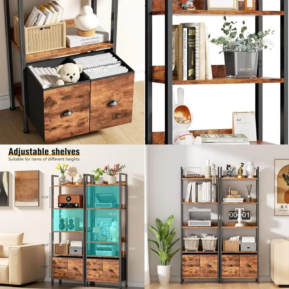 Высокий книжный шкаф с 5 полками и 2 ящиками, регулируемое хранилище из дерева и металла в индустриальном стиле, коричневый в деревенском стиле для гостиных и выключения
Высокий книжный шкаф с 5 полками и 2 ящиками, регулируемое хранилище из дерева и металла в индустриальном стиле, коричневый в деревенском стиле для гостиных и выключения