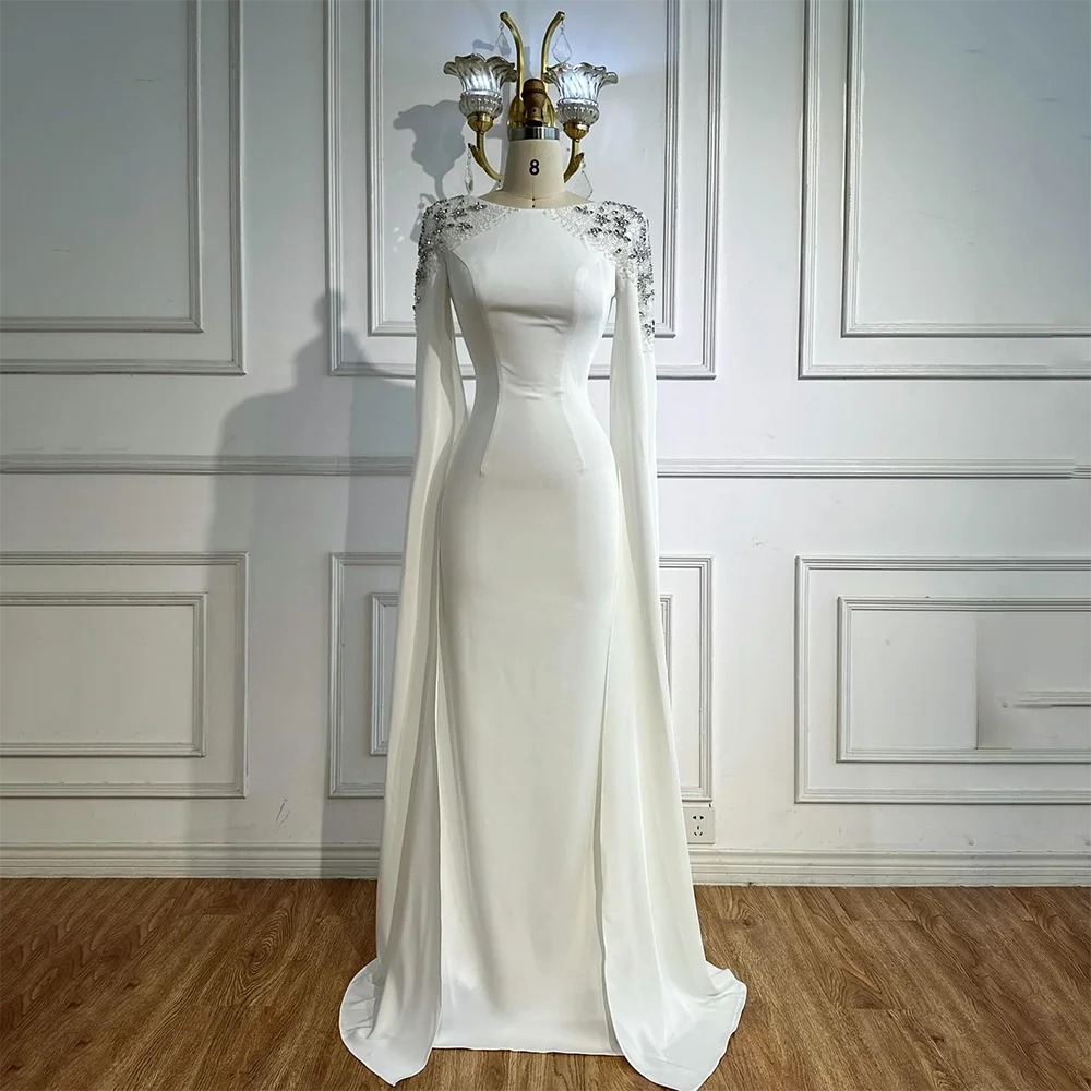 Modest Evening Dress Customized Jersey Crystal Sccop Neck Long Sleeves Evening Gowns Mermaid Cape Elegant Woman's Formal Dress
Modest Evening Dress Customized Jersey Crystal Sccop Neck Long Sleeves Evening Gowns Mermaid Cape Elegant Woman's Formal Dress