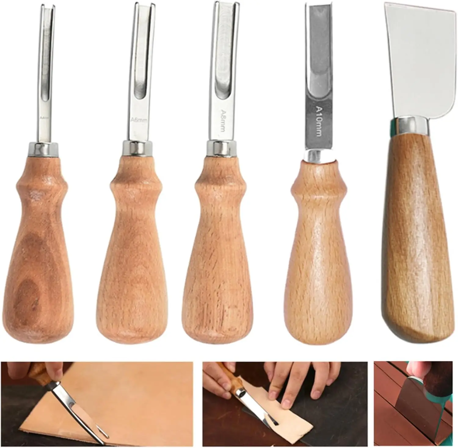 Leather Edge Skiving Beveler Tool Set - 4 Sizes (4mm,6mm,8mm,10mm) with Wooden Handle
Leather Edge Skiving Beveler Tool Set - 4 Sizes (4mm,6mm,8mm,10mm) with Wooden Handle