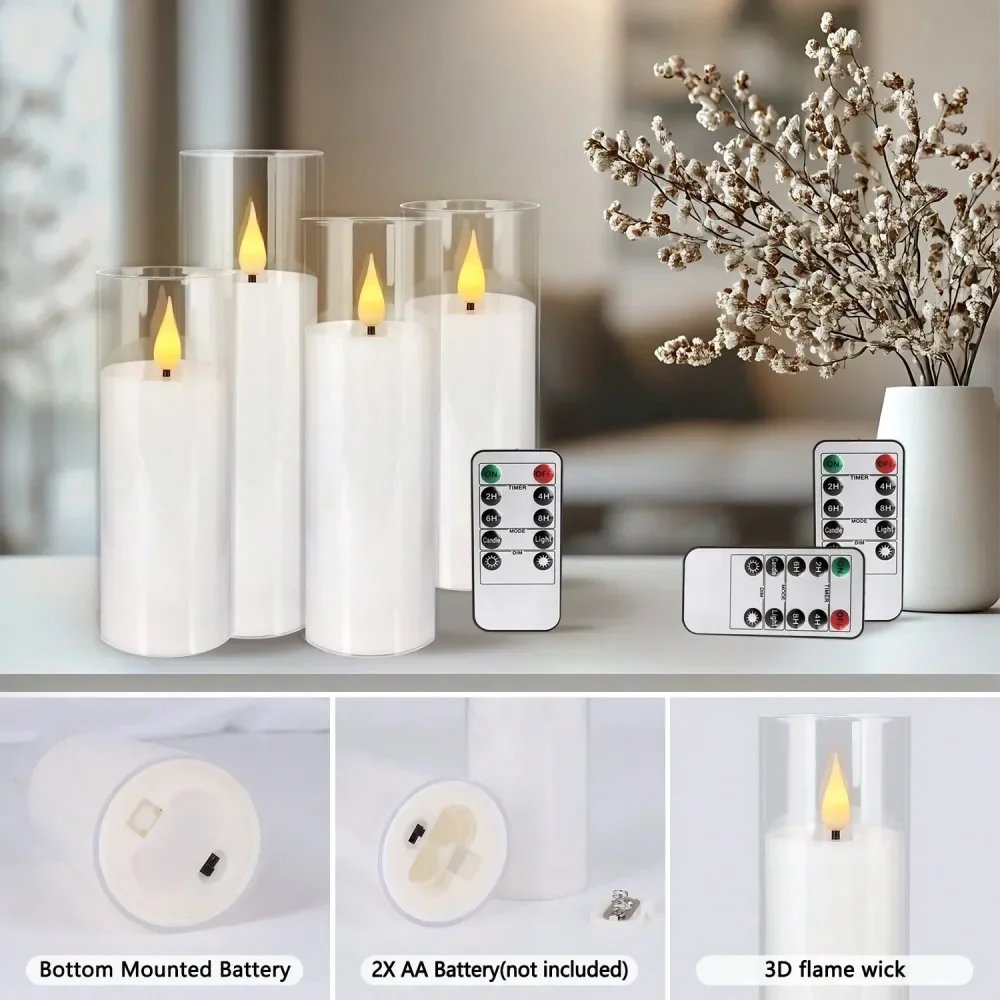 Acrylic Transparent Flameless LED Candle Lights, White, 3 Sizes, With Remote Control And Timing Function, Battery Powered, Adju
Acrylic Transparent Flameless LED Candle Lights, White, 3 Sizes, With Remote Control And Timing Function, Battery Powered, Adju