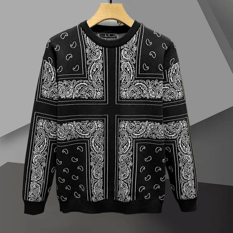 Retro Cashew Flowers Pattern Long Sleeve Sweater Korean Slim Pullover Sweater Streetwear Print Knitted Sweater Tshirt Male
Retro Cashew Flowers Pattern Long Sleeve Sweater Korean Slim Pullover Sweater Streetwear Print Knitted Sweater Tshirt Male