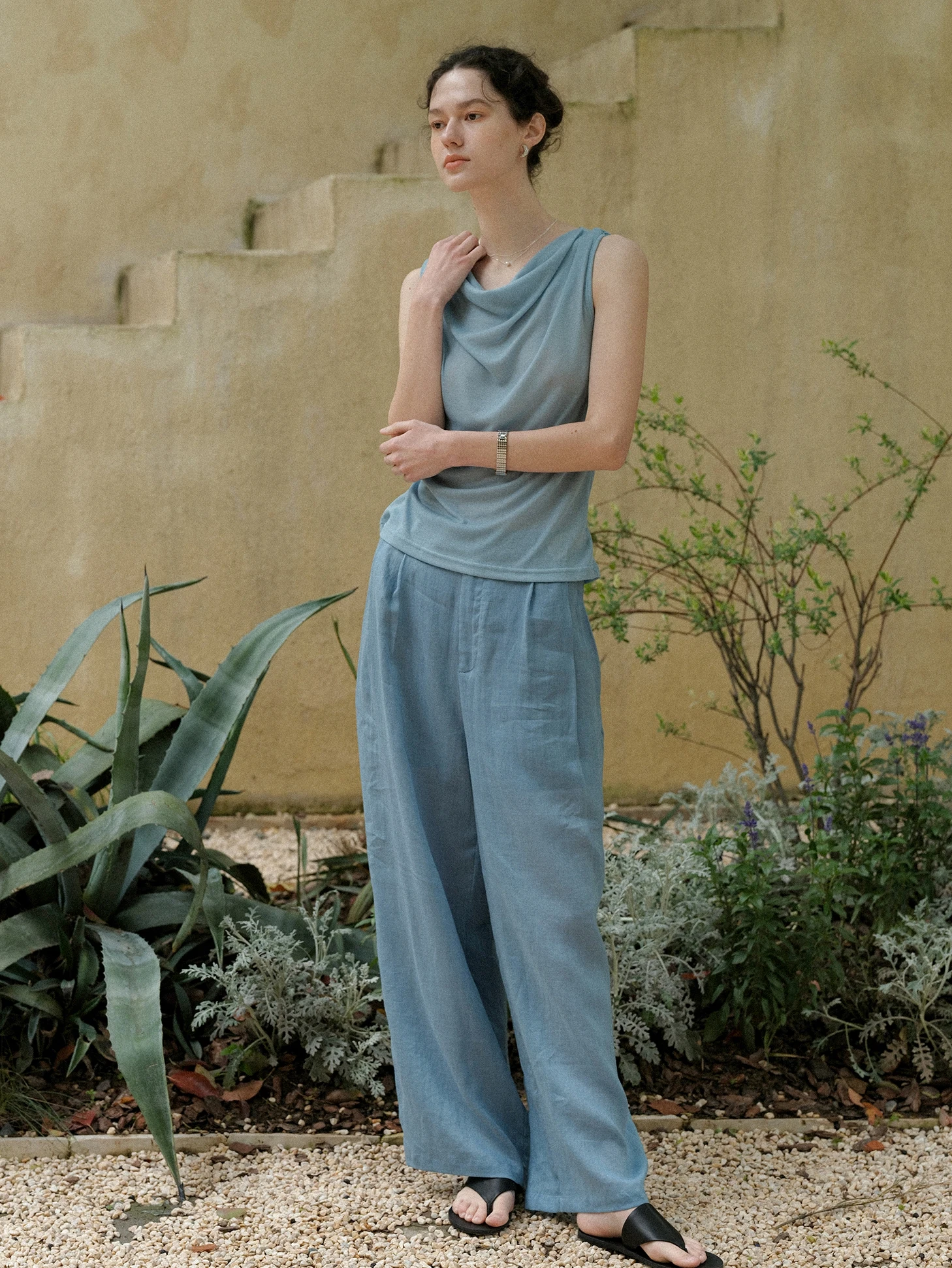 Clean Sense Oxygen Blue Silk-Linen Wide Leg Pants Comfortable Drapey Casual High Waist Ladies Trousers Spring 2024
Clean Sense Oxygen Blue Silk-Linen Wide Leg Pants Comfortable Drapey Casual High Waist Ladies Trousers Spring 2024