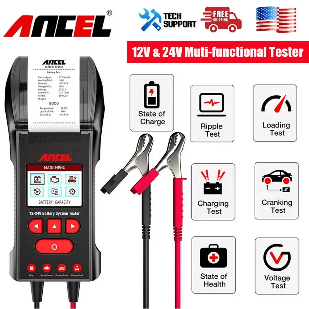 ANCEL BST600 Digital Battery Tester with Printer 12V/24V 100-2000CCA Battery Temperature Load Tester Cranking Charg System Test
ANCEL BST600 Digital Battery Tester with Printer 12V/24V 100-2000CCA Battery Temperature Load Tester Cranking Charg System Test