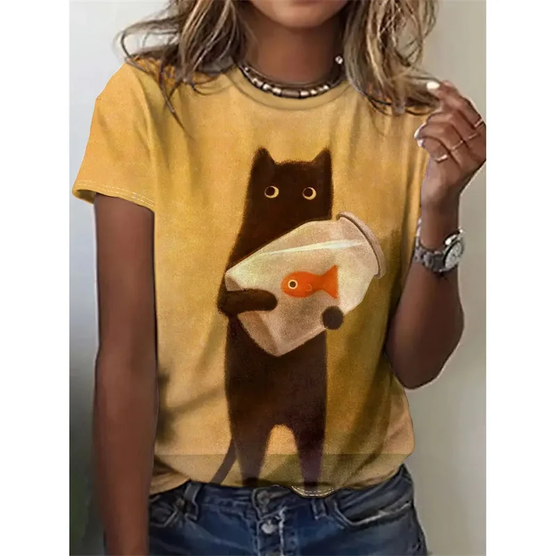Cartoon Cat Graphic T-Shirt For Women Animal 3D Printed T Shirts Summer Fashion Casual Loose Tees Round Neck Tops Short Sleeves
Cartoon Cat Graphic T-Shirt For Women Animal 3D Printed T Shirts Summer Fashion Casual Loose Tees Round Neck Tops Short Sleeves