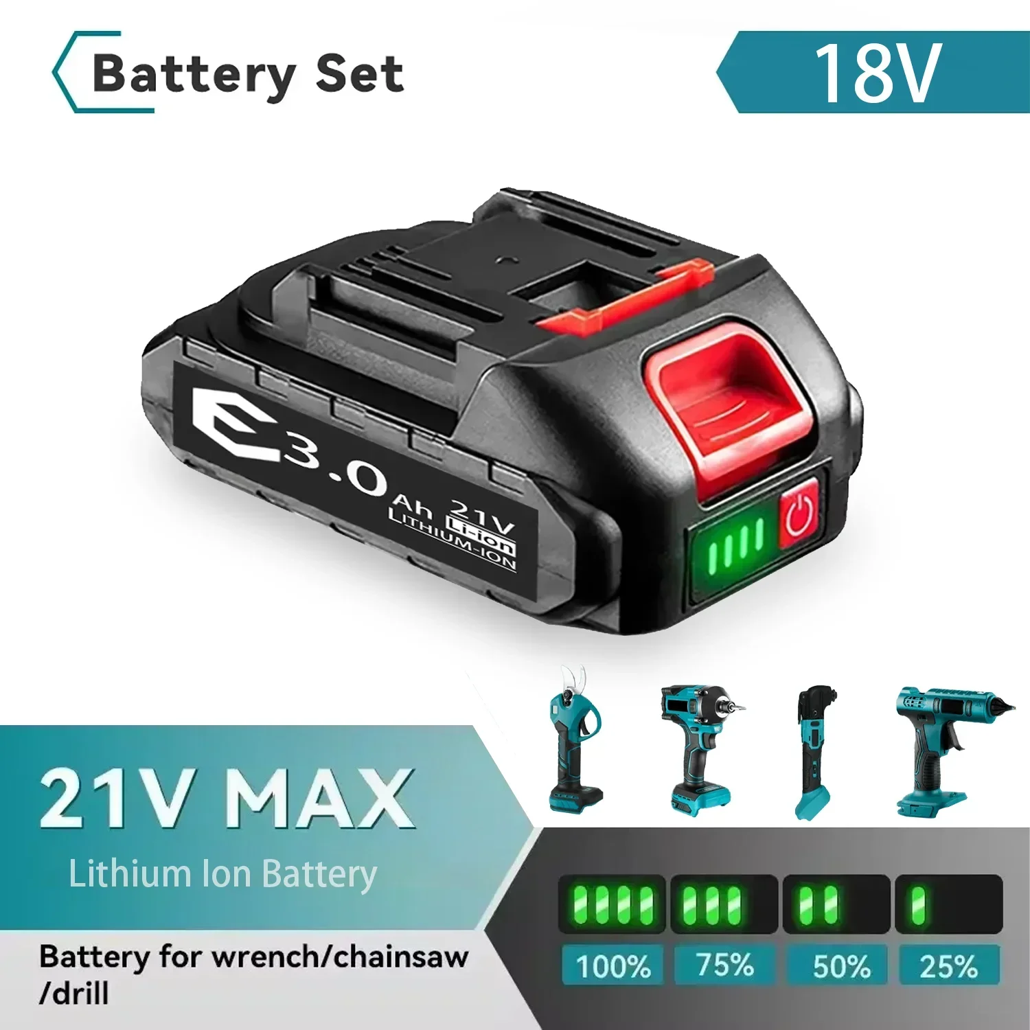 128VF 3000mah Li-ion Battery 21V MAX 18V Rechargeable Battery BL1850B BL1430B BL1830B for Makita 21V Tool Replacement Battery
128VF 3000mah Li-ion Battery 21V MAX 18V Rechargeable Battery BL1850B BL1430B BL1830B for Makita 21V Tool Replacement Battery