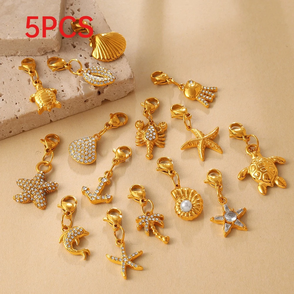 5Pcs Summer Ocean Charms Rhinestone Starfish Dolphin Pendants With Lobster Clasp Stainless Steel DIY Jewelry Accessories
5Pcs Summer Ocean Charms Rhinestone Starfish Dolphin Pendants With Lobster Clasp Stainless Steel DIY Jewelry Accessories