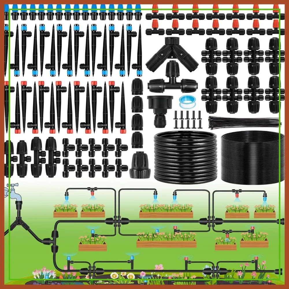 300FT Drip Irrigation Kit - Automatic Watering System with 1/2 & 1/4 inch Tubing, Misting Nozzles for Garden, Greenhouse, Lawn
300FT Drip Irrigation Kit - Automatic Watering System with 1/2 & 1/4 inch Tubing, Misting Nozzles for Garden, Greenhouse, Lawn