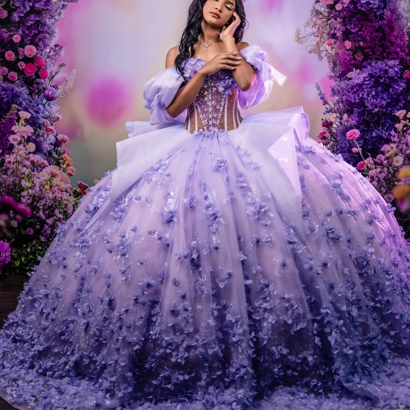 Lilac Princess Quinceanera Dresses Off Shoulder Applique Flower Beads Tull Sweet 16 Dress Ball Gown Vestidos 15 De Anos
Lilac Princess Quinceanera Dresses Off Shoulder Applique Flower Beads Tull Sweet 16 Dress Ball Gown Vestidos 15 De Anos