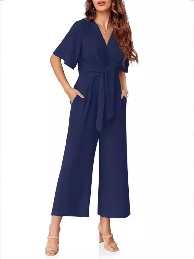 Women's Jumpsuit Casual Solid Color Short Sleeved Loose Pocket Lace Up Sweatshirt V Neck Soft Office Lady Bodysuit for Woman
Women's Jumpsuit Casual Solid Color Short Sleeved Loose Pocket Lace Up Sweatshirt V Neck Soft Office Lady Bodysuit for Woman