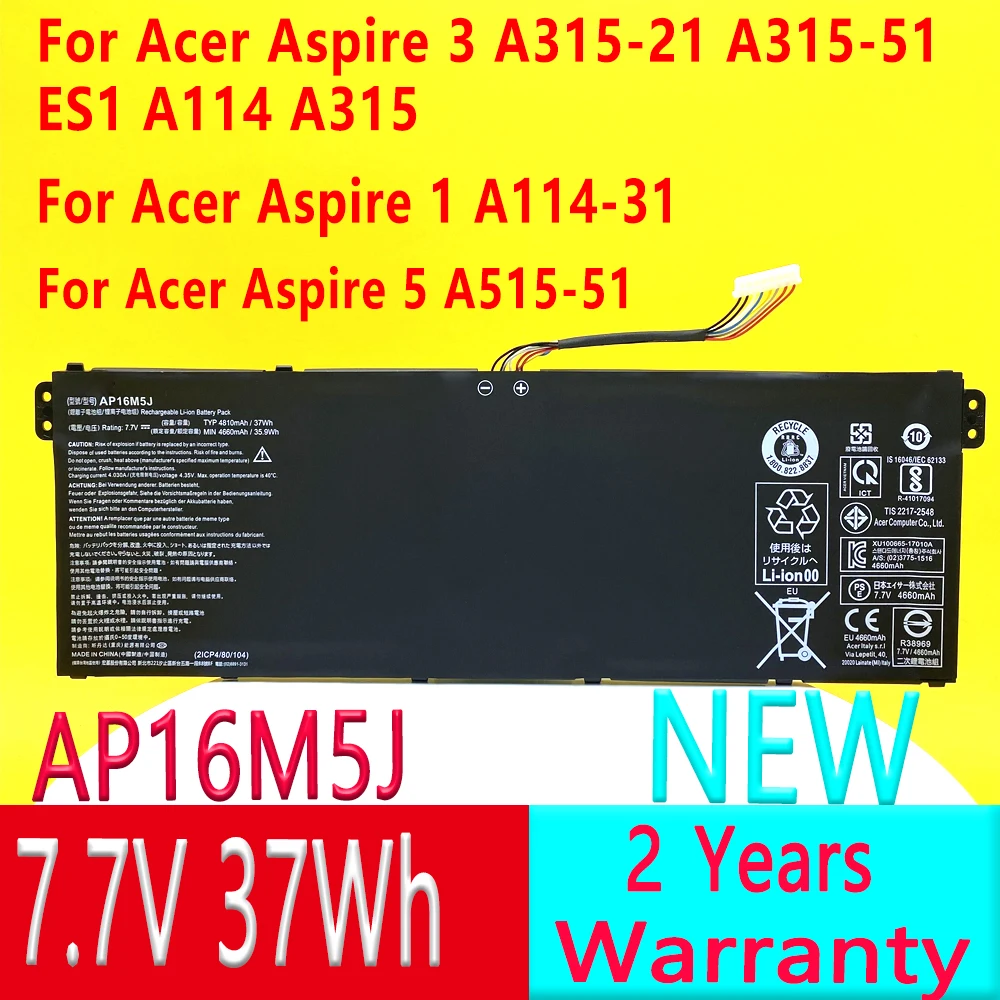 NEW AP16M5J Laptop Battery For Acer Aspire 1 A114-31 Aspire 3 A315-21 A315-51 Aspire 35 A515-51 A315 KT00205005 7.7V 37Wh
NEW AP16M5J Laptop Battery For Acer Aspire 1 A114-31 Aspire 3 A315-21 A315-51 Aspire 35 A515-51 A315 KT00205005 7.7V 37Wh