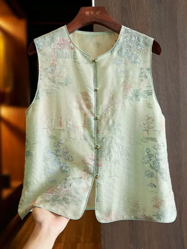 New Chinese Sle Embroidered Flag Robe Vest Women's Spring Summer High End Feeling Pearl Buttoned Jaet round Neline
New Chinese Sle Embroidered Flag Robe Vest Women's Spring Summer High End Feeling Pearl Buttoned Jaet round Neline