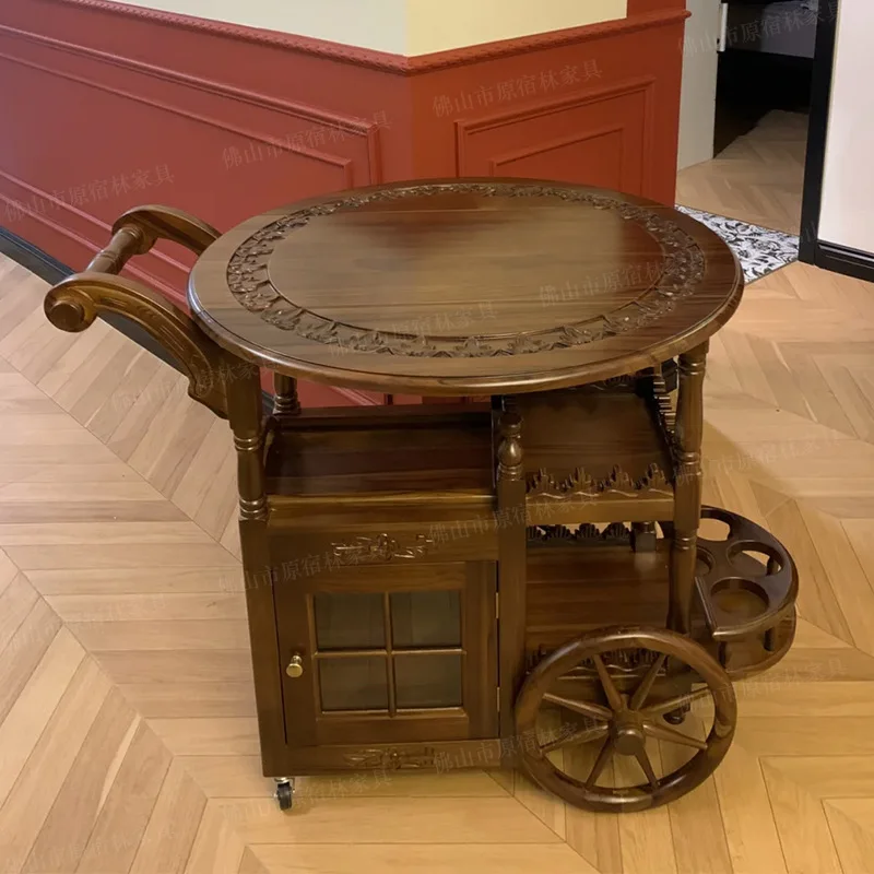 DSA solid wood medieval dining cart retro wooden cart household double storage teak trolley
DSA solid wood medieval dining cart retro wooden cart household double storage teak trolley