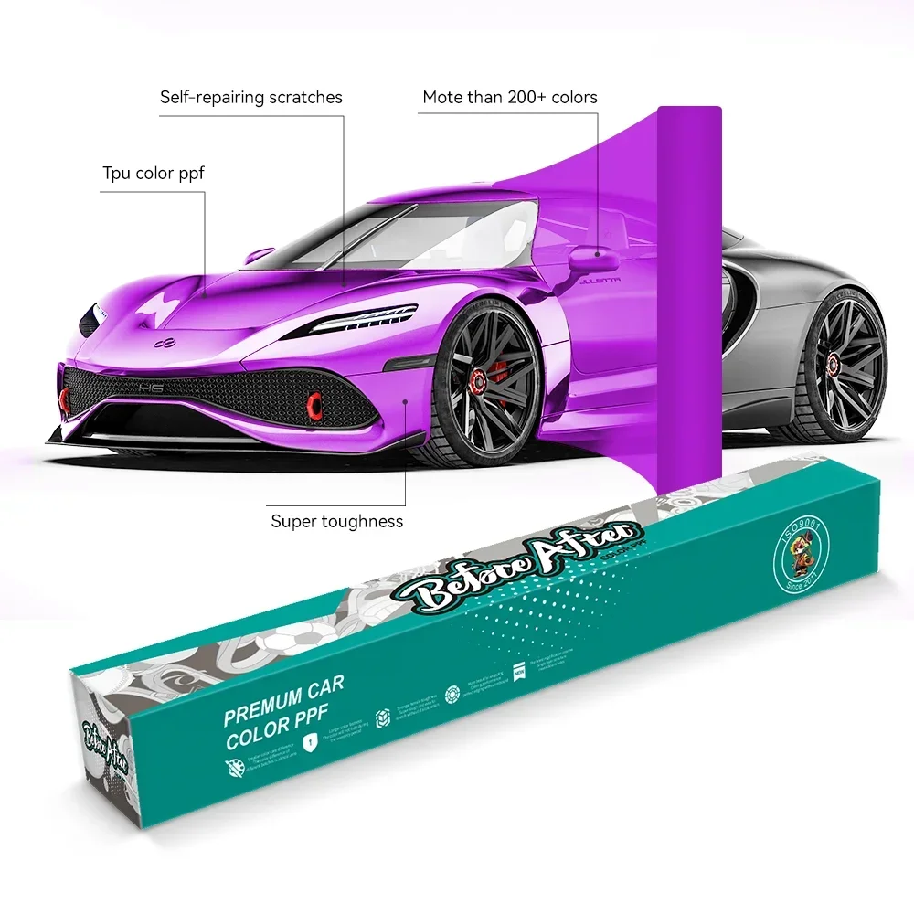 2025 Лидер продаж, цвет ТПУ, цветная защитная пленка PPF для автомобильной краски, суперглянцевая металлическая полуночная фиолетовая 8 мил, без оранжевой пилинг 
2025 Лидер продаж, цвет ТПУ, цветная защитная пленка PPF для автомобильной краски, суперглянцевая металлическая полуночная фиолетовая 8 мил, без оранжевой пилинг