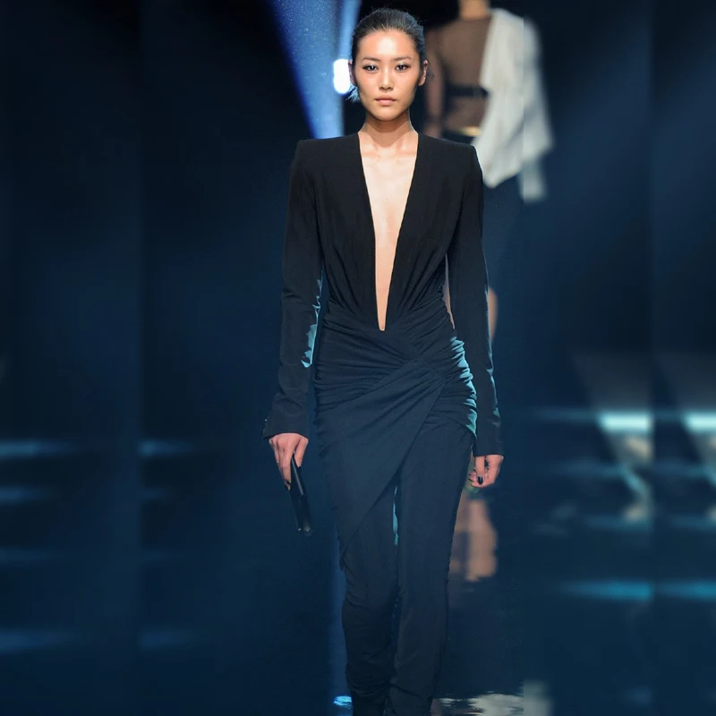 Naturaleye Sexy Deep V Neck Irregular Long Sleeve Dress Catwalk Show Off-Shoulder Short Fish Tail Gown Polyester Fiber
Naturaleye Sexy Deep V Neck Irregular Long Sleeve Dress Catwalk Show Off-Shoulder Short Fish Tail Gown Polyester Fiber