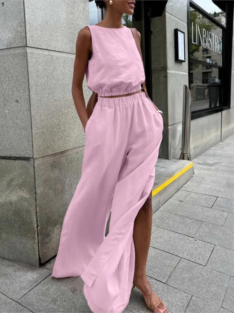 Casual Women Vest Slit Trousers Two-piece Set Solid Color Beach Wear 2 Two-piece Set 2026 Women's Spring And Summer Trousers Set
Casual Women Vest Slit Trousers Two-piece Set Solid Color Beach Wear 2 Two-piece Set 2026 Women's Spring And Summer Trousers Set