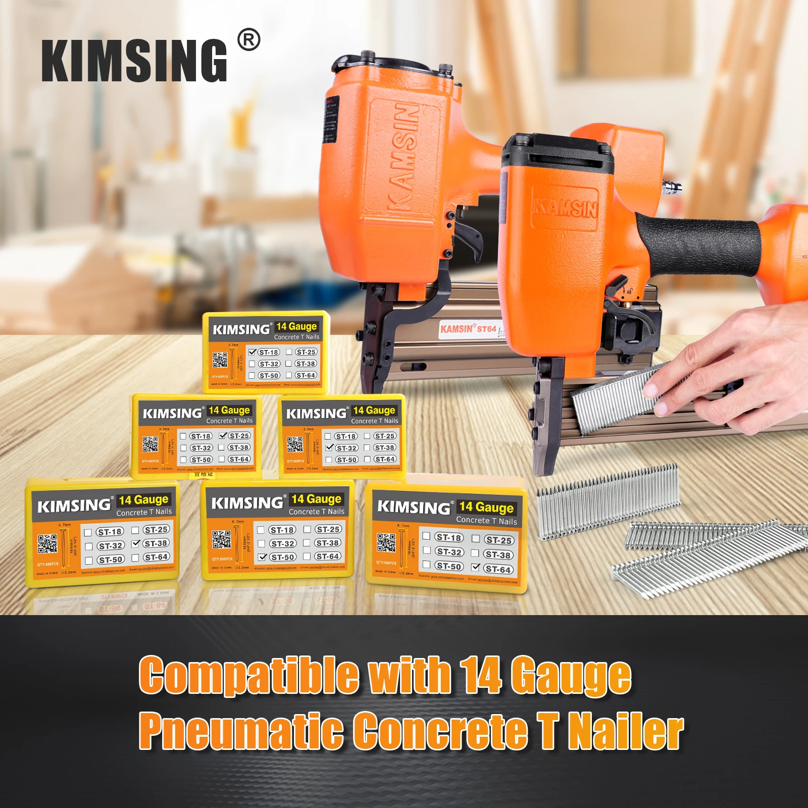 KAMSING 14 Gauge 18-64mm Concrete Nails 800 PCS/BOX, Concrete T-Nails for Concrete Nailers Smooth Shank,Car Seat,Cabinets
KAMSING 14 Gauge 18-64mm Concrete Nails 800 PCS/BOX, Concrete T-Nails for Concrete Nailers Smooth Shank,Car Seat,Cabinets