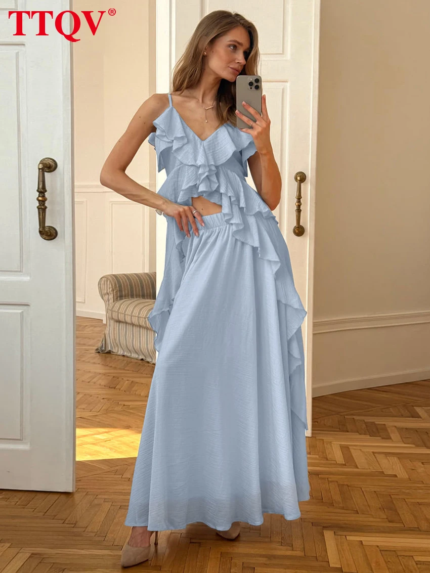 TTQV Sexy Loose Blue 2 Piece Set Women Fashion Sleeveless Tank Top With High Waist Long Skirt Set Female Clothing Stereetwear
TTQV Sexy Loose Blue 2 Piece Set Women Fashion Sleeveless Tank Top With High Waist Long Skirt Set Female Clothing Stereetwear