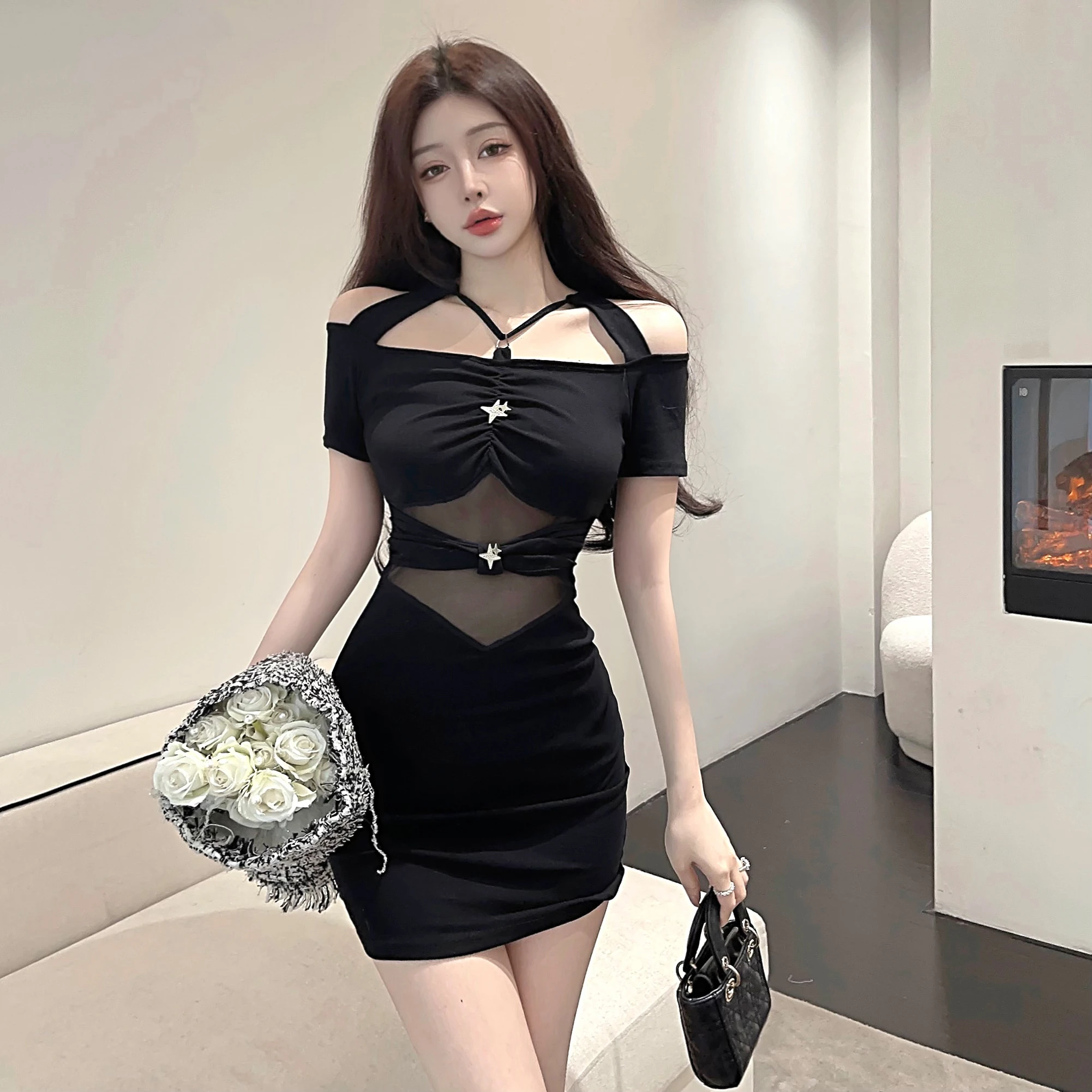 Coigarsam Women's Summer Dress Office Lady Patchwork Solid Mesh Hollow Out Black Dresses
Coigarsam Women's Summer Dress Office Lady Patchwork Solid Mesh Hollow Out Black Dresses