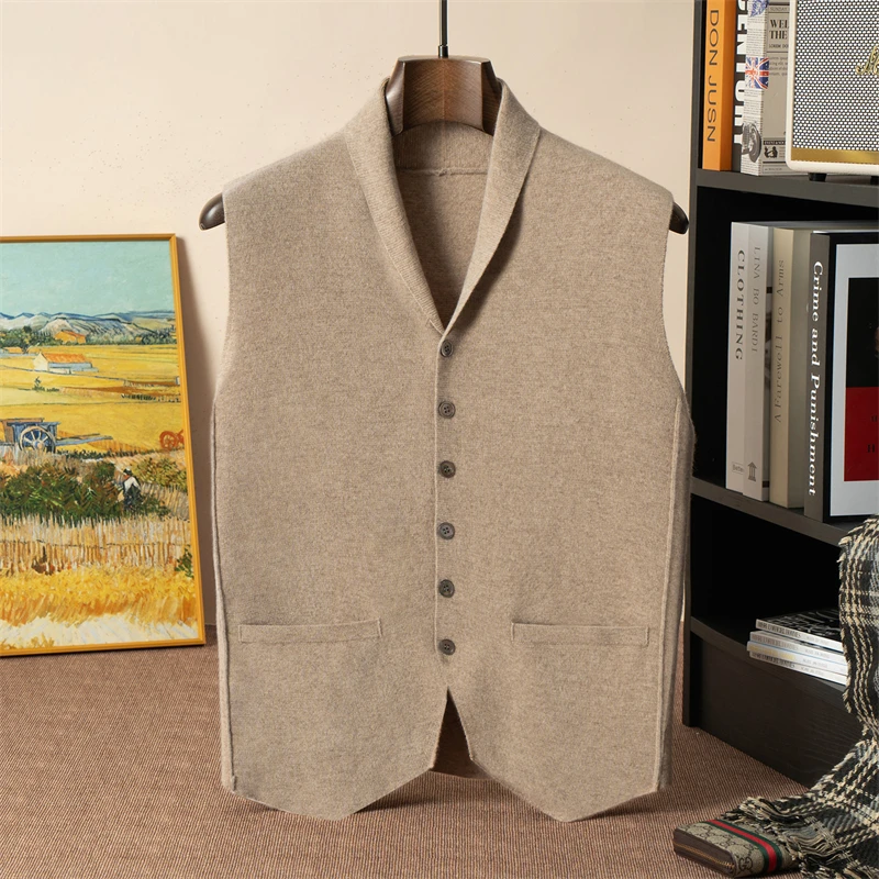 100% кашемировый свитер, жилет, мужской вязаный кардиган без рукавов, универсальная однотонная верхняя одежда без рукавов, базовый слой, повседневный жилет
100% кашемировый свитер, жилет, мужской вязаный кардиган без рукавов, универсальная однотонная верхняя одежда без рукавов, базовый слой, повседневный жилет