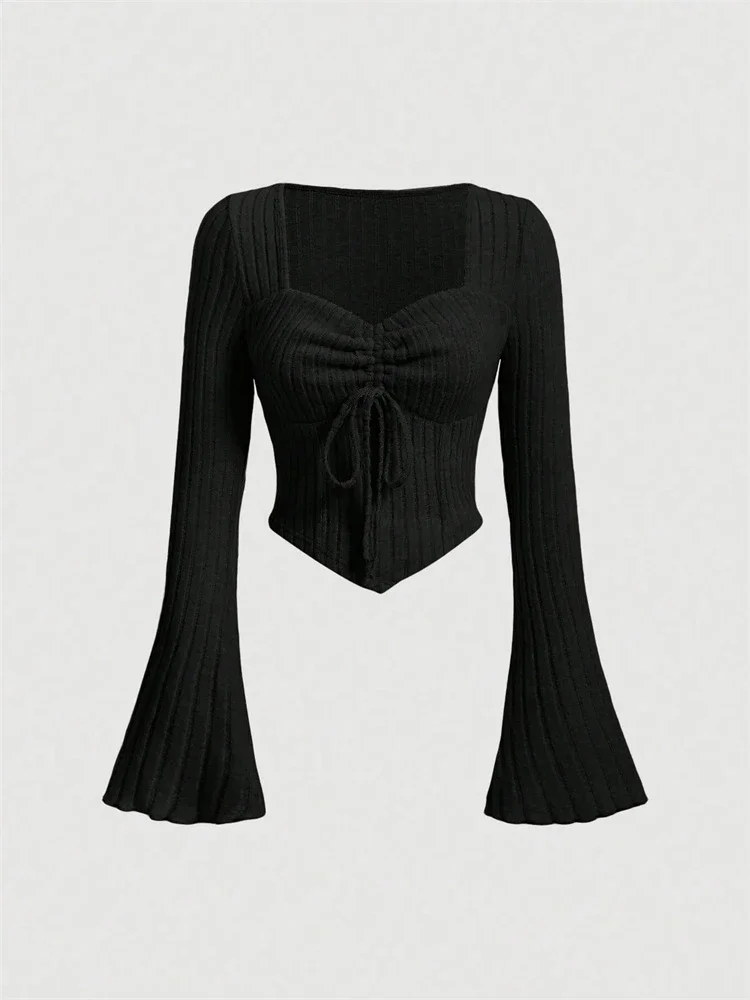 BWQ Elegant Y2K Flare Sleeve Sweetheart Neck Rib-knit Crop Top Spring Fall 2024 Casual Drawstring Long Sleeve T Shirt Blouse
BWQ Elegant Y2K Flare Sleeve Sweetheart Neck Rib-knit Crop Top Spring Fall 2024 Casual Drawstring Long Sleeve T Shirt Blouse