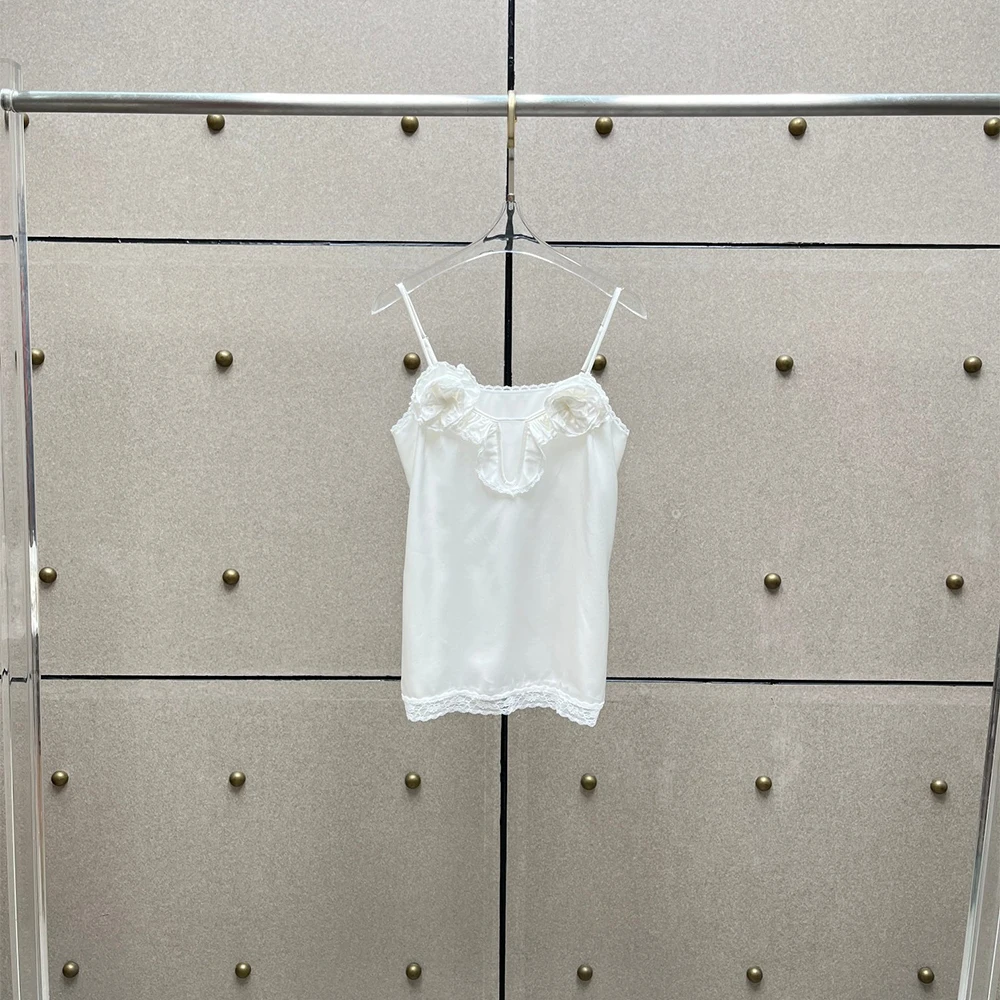 Women's Lace Ruffle Trim Satin Camisole, Elegant Spaghetti Strap Cami Top, White/Black, Sexy Lingerie Style for Summer Daily
Women's Lace Ruffle Trim Satin Camisole, Elegant Spaghetti Strap Cami Top, White/Black, Sexy Lingerie Style for Summer Daily