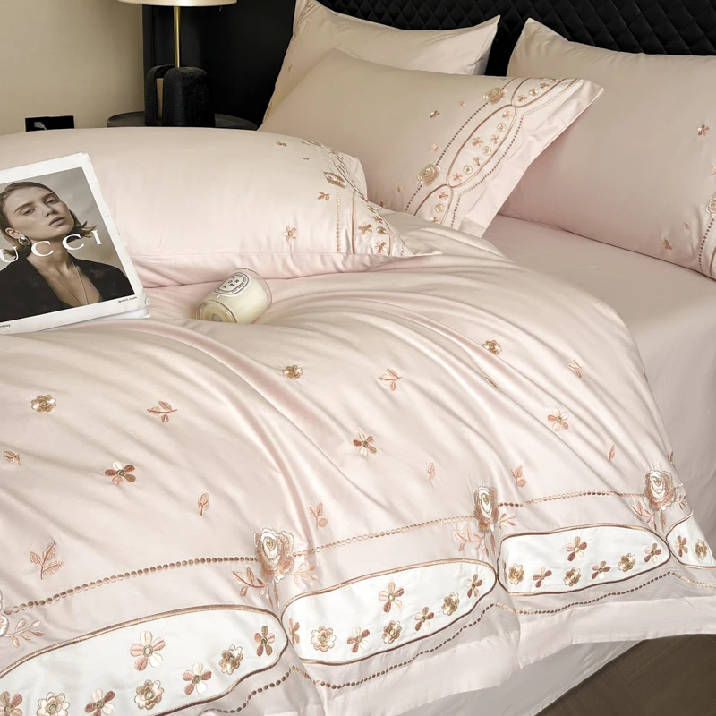 100% Cotton Flowers Embroidery Luxury Pink Bedding Set Double Queen King Size Duvet Cover Flat/Fitted Bed Sheet Pillowcases 4Pcs
100% Cotton Flowers Embroidery Luxury Pink Bedding Set Double Queen King Size Duvet Cover Flat/Fitted Bed Sheet Pillowcases 4Pcs