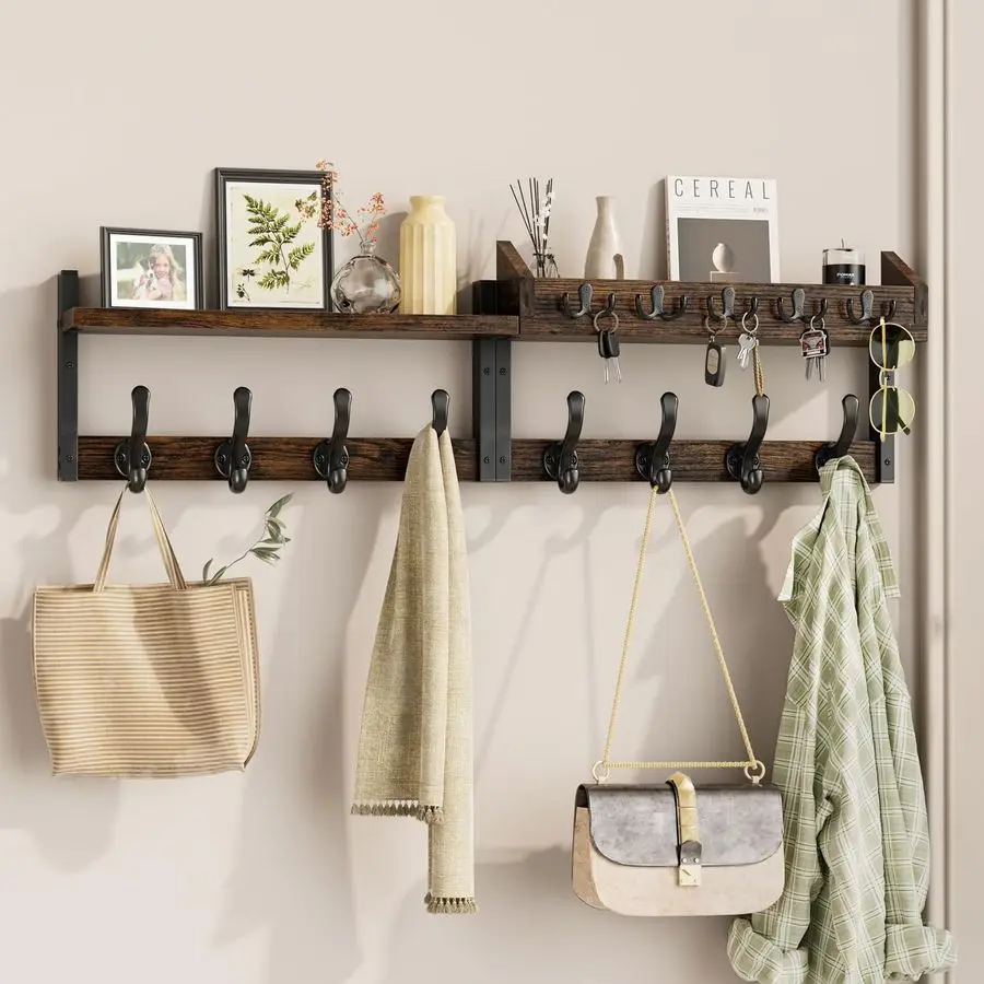Настенная вешалка для одежды 35 Coat Rack с полкой, 4-в-1 вешалка для одежды и ключей с 13 металлическими крючками, настенная полка для прихожей с держателем для почты
Настенная вешалка для одежды 35 Coat Rack с полкой, 4-в-1 вешалка для одежды и ключей с 13 металлическими крючками, настенная полка для прихожей с держателем для почты