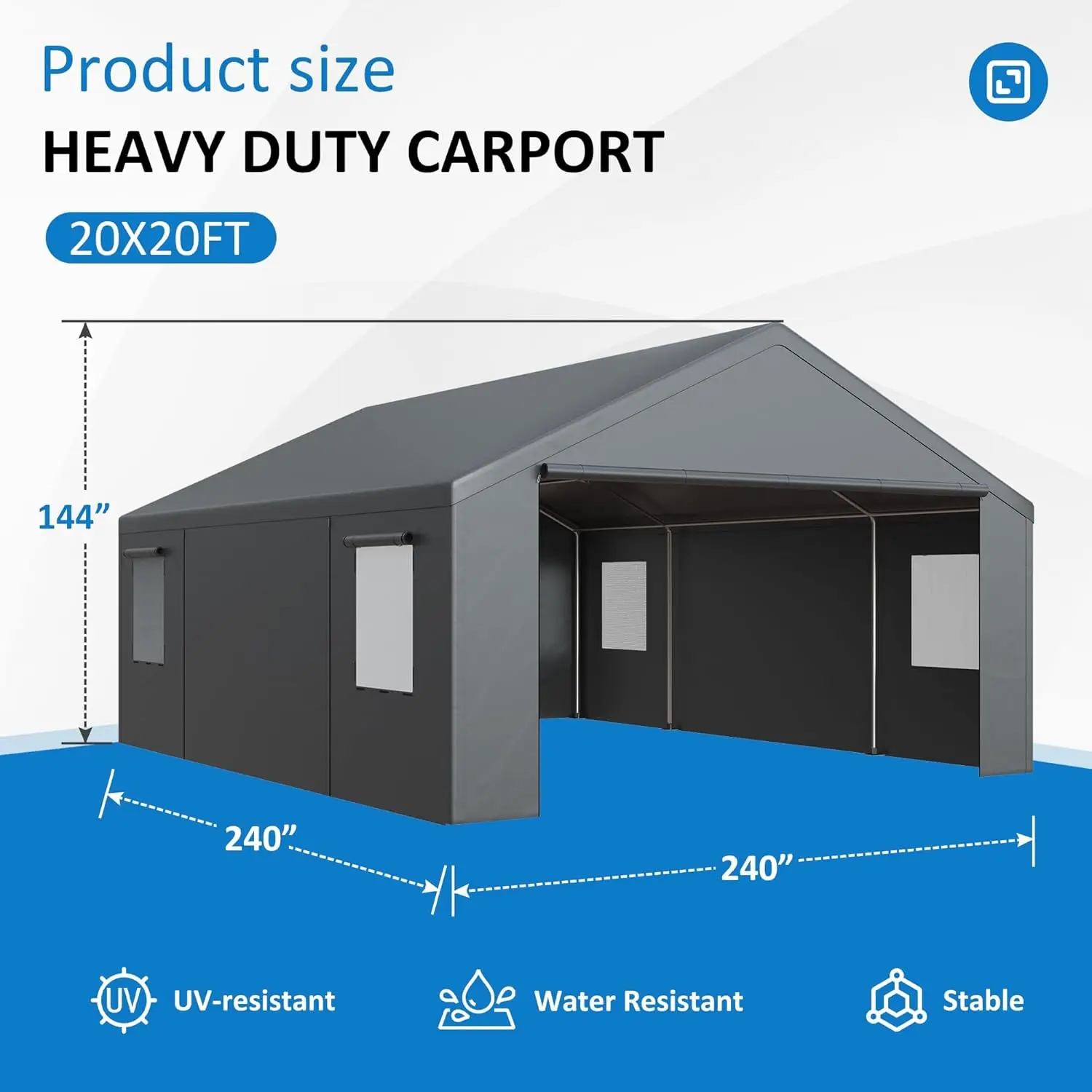 Heavy Duty 20x20 Carport All-Season Tarp Portable Garage Roll Door Enclosed Canopy Galvanized Frame SUV Boat, Custom
Heavy Duty 20x20 Carport All-Season Tarp Portable Garage Roll Door Enclosed Canopy Galvanized Frame SUV Boat, Custom
