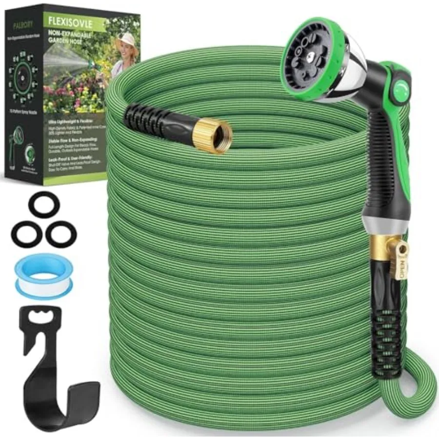 Non-Expandable Garden Hose 100 ft Ultra Lightweight Flexible Water Hose with 10-Pattern Nozzle Leak-Proof High-Density Fabric T
Non-Expandable Garden Hose 100 ft Ultra Lightweight Flexible Water Hose with 10-Pattern Nozzle Leak-Proof High-Density Fabric T