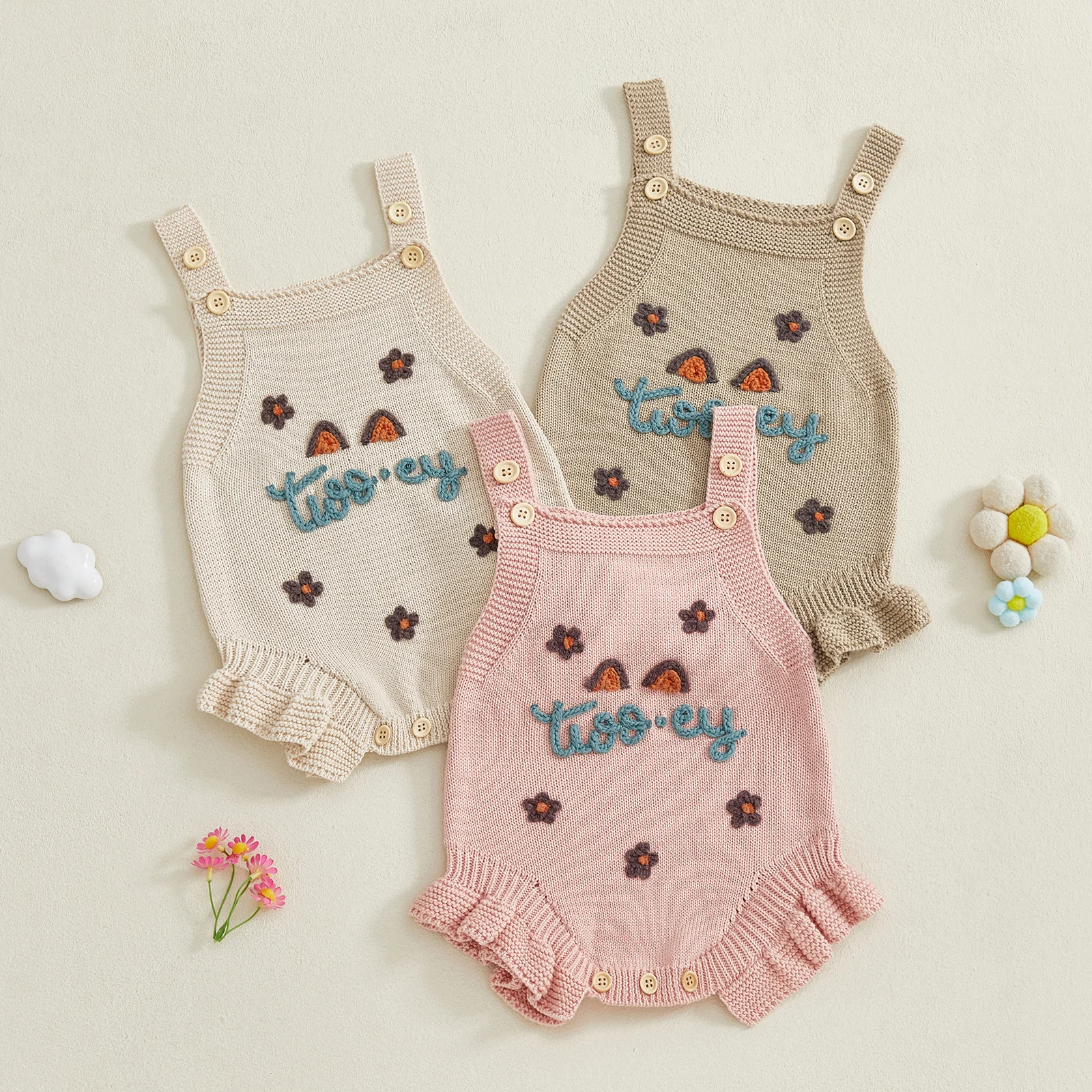 Tregren Infant Baby Girl Knit Romper Sleeveless Square Neck Letter Embroidery Ruffle Bodysuit Newborn Overalls
Tregren Infant Baby Girl Knit Romper Sleeveless Square Neck Letter Embroidery Ruffle Bodysuit Newborn Overalls