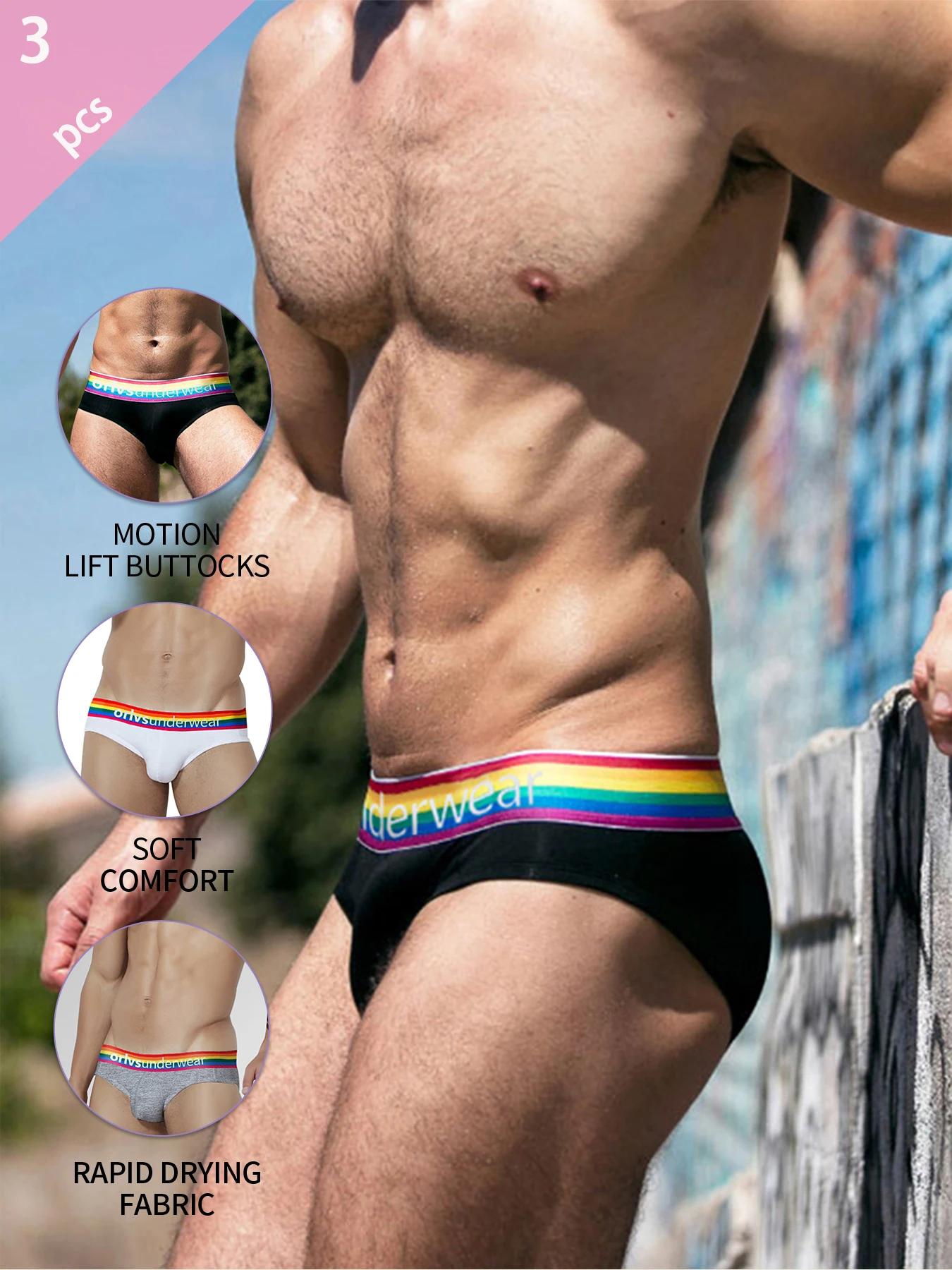 3pcs Sexy men's triangle pants rainbow waistband made of cotton comfortable low waist bulging hip lifting sports fitness trend
3pcs Sexy men's triangle pants rainbow waistband made of cotton comfortable low waist bulging hip lifting sports fitness trend