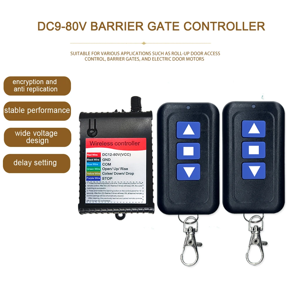 DC9-80V Barrier Gate Controller Rolling Code Wireless Remote Control Receiver Module Switch For Access Control Garage Gate
DC9-80V Barrier Gate Controller Rolling Code Wireless Remote Control Receiver Module Switch For Access Control Garage Gate