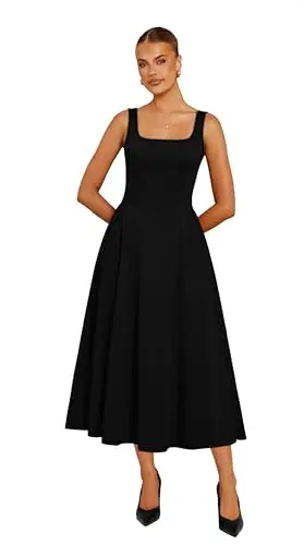 Black Square Neck A-Line Midi Dress With Corset Bodice, Ruched Waist And Flared Flowy Skirt For Summer Women Outfit
Black Square Neck A-Line Midi Dress With Corset Bodice, Ruched Waist And Flared Flowy Skirt For Summer Women Outfit