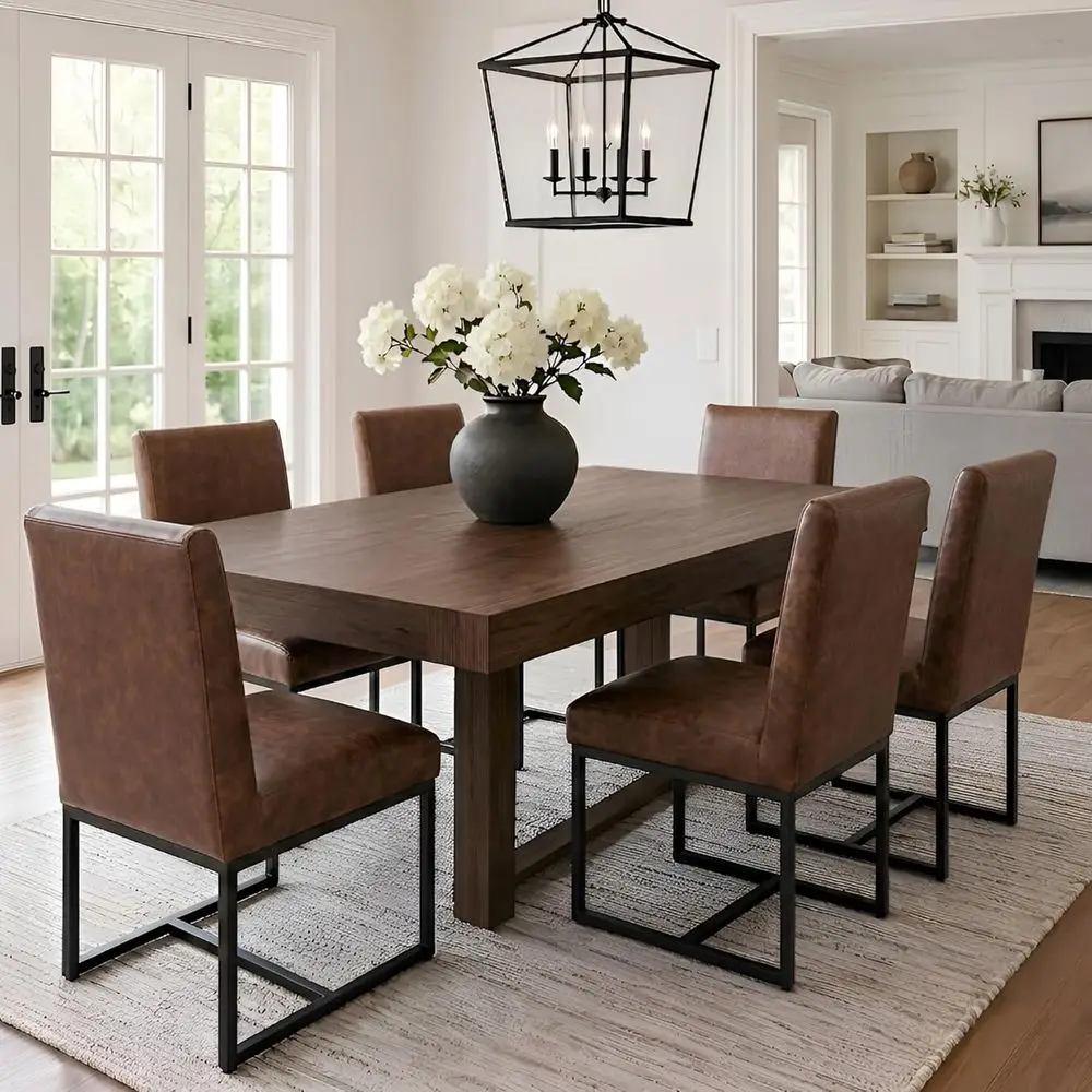 6-Piece PU Leather Upholstered Dining Chairs Set, Brown, with Black Metal Legs
6-Piece PU Leather Upholstered Dining Chairs Set, Brown, with Black Metal Legs