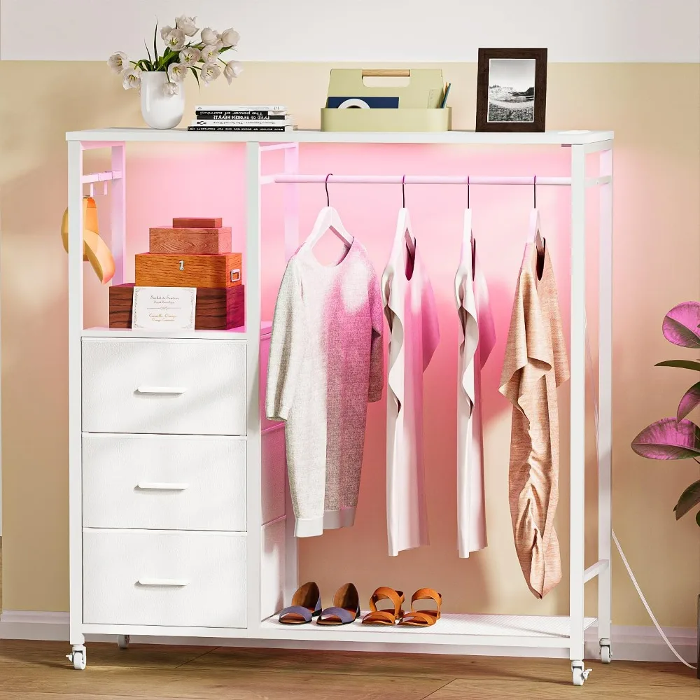 wardrobe.Dresser with Hanging Rack, Cute Wardrobe Dresser with Charging Station and LED Lights, White Dresser with 3 Drawers
wardrobe.Dresser with Hanging Rack, Cute Wardrobe Dresser with Charging Station and LED Lights, White Dresser with 3 Drawers