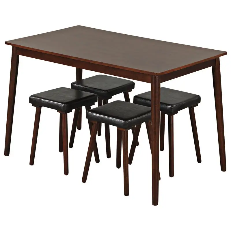 5 Piece Dining Table Set for 4 with 4 Upholstered Stools and Rubber Wood Legs-Brown
5 Piece Dining Table Set for 4 with 4 Upholstered Stools and Rubber Wood Legs-Brown