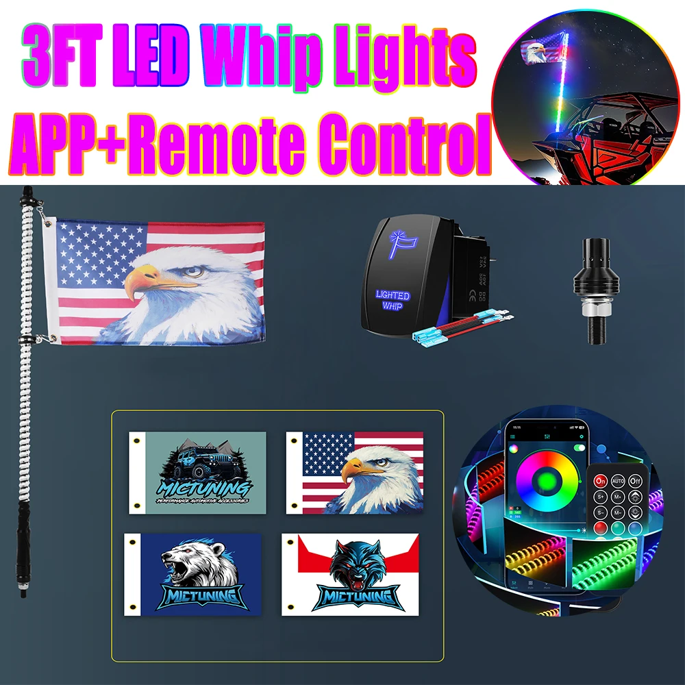MICTUNING 3FT 360° Spiral LED Whip Lights RGB+IC with APP+Remote Control Bendable Steering Brake Reverse Light Function for Car
MICTUNING 3FT 360° Spiral LED Whip Lights RGB+IC with APP+Remote Control Bendable Steering Brake Reverse Light Function for Car