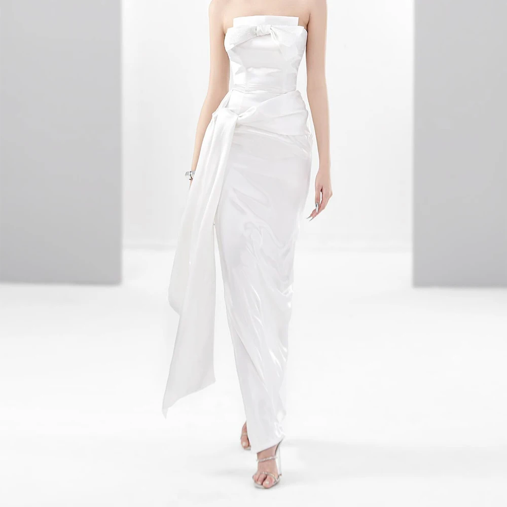 Customized Satin Straight Bow Evening Dress Strapless Sleeveless Floor Length White Temperament Prom Gowns Saudi Arabia 2024
Customized Satin Straight Bow Evening Dress Strapless Sleeveless Floor Length White Temperament Prom Gowns Saudi Arabia 2024