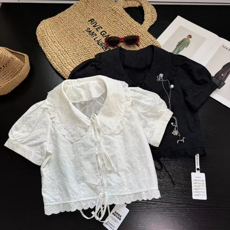 2026 Youth women's blouses sweet lolita shirts 100% cotton kawaii peter pan collar white beige lace embroidery shirts
2026 Youth women's blouses sweet lolita shirts 100% cotton kawaii peter pan collar white beige lace embroidery shirts