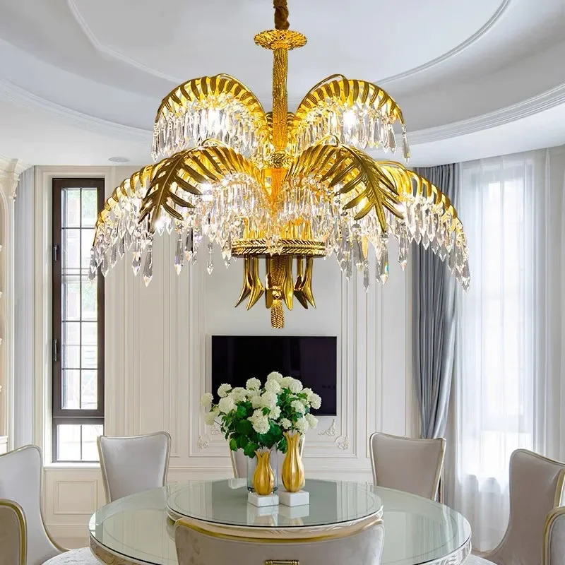 European Classic Palm Leaf Large Chandelier Villa Hall Hotel Brass Crystal Luminaire French Living Room Restaurant Pendant Lamp
European Classic Palm Leaf Large Chandelier Villa Hall Hotel Brass Crystal Luminaire French Living Room Restaurant Pendant Lamp