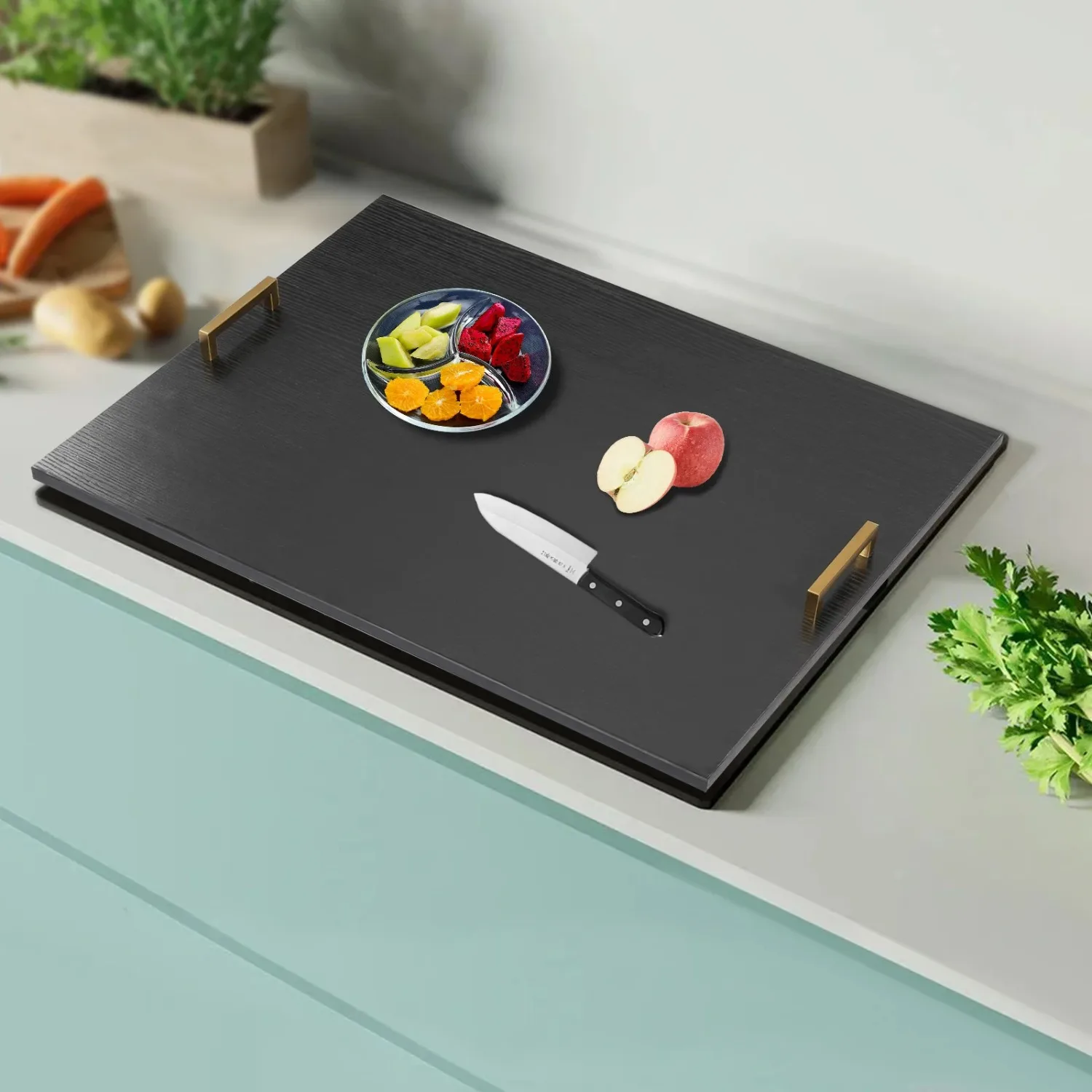 29x21in Large Heavy-Duty Acacia Wood Serving Tray & Stove Top Cover Board with Iron Handle - Black & Golden
29x21in Large Heavy-Duty Acacia Wood Serving Tray & Stove Top Cover Board with Iron Handle - Black & Golden