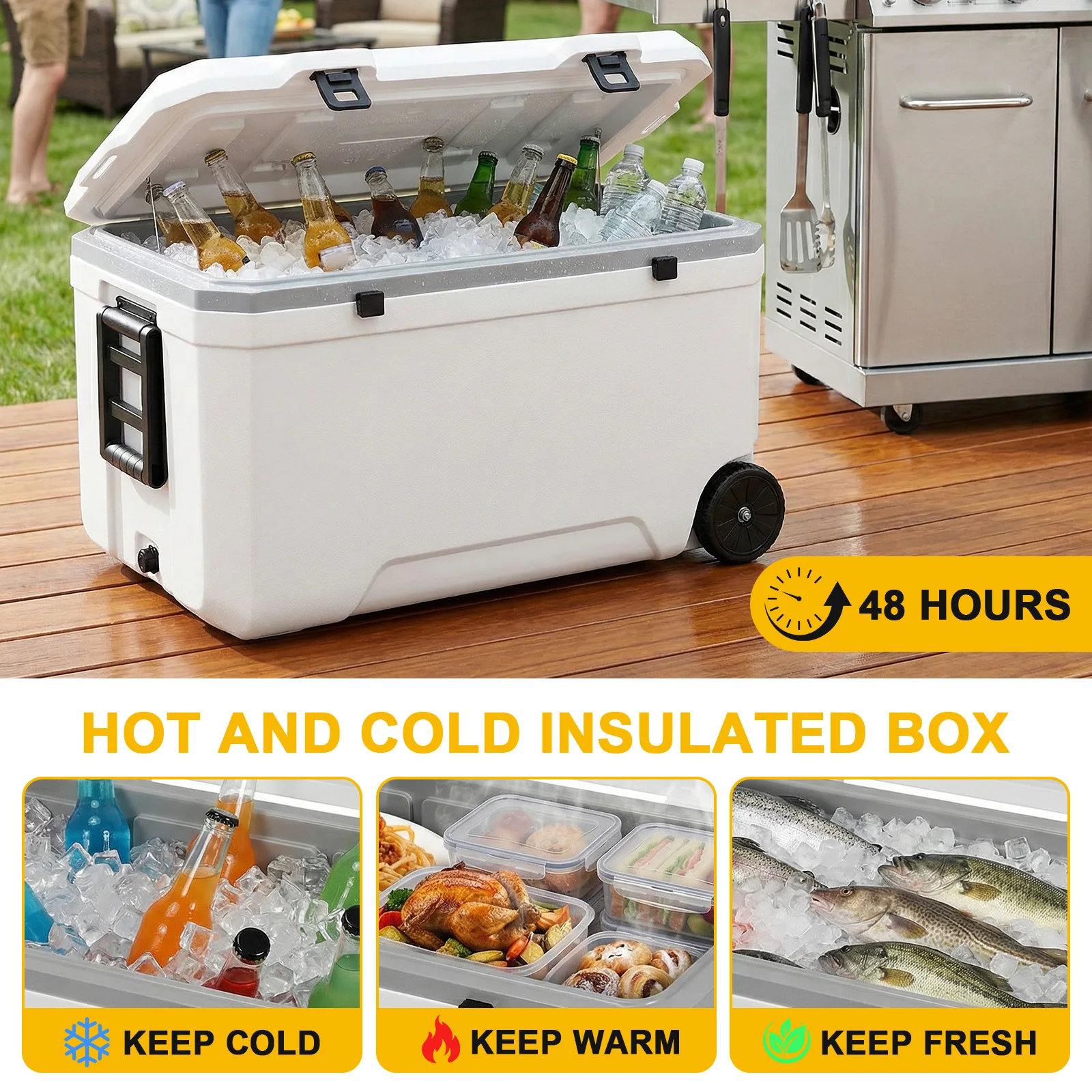 120L Portable Rolling Cooler with Wheels Wheeled Insulation Box Leak-Resistant Large Capacity for Beach Camping Picnics & More
120L Portable Rolling Cooler with Wheels Wheeled Insulation Box Leak-Resistant Large Capacity for Beach Camping Picnics & More