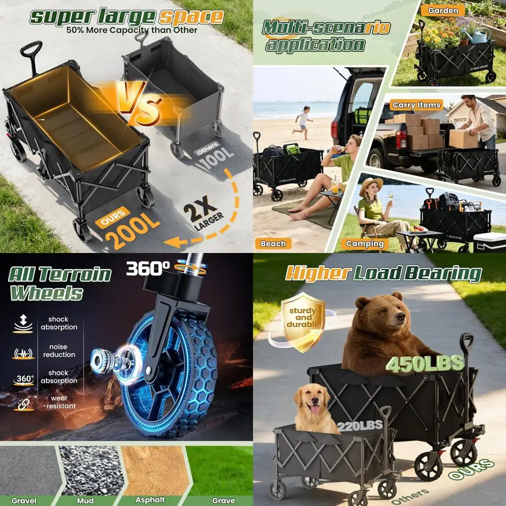 Portable Folding Utility Wagon with 450lbs Capacity, Ideal for Beach, Camping, Gardening, and Shopping
Portable Folding Utility Wagon with 450lbs Capacity, Ideal for Beach, Camping, Gardening, and Shopping