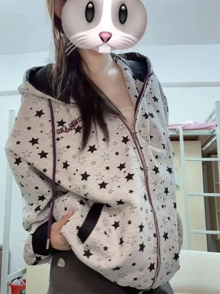 American Style Loose Fit Hoodie Women's Autumn Winter Grey Zipper Cardigan Jacket Trendy Star Print Comfortable Lazy Style
American Style Loose Fit Hoodie Women's Autumn Winter Grey Zipper Cardigan Jacket Trendy Star Print Comfortable Lazy Style